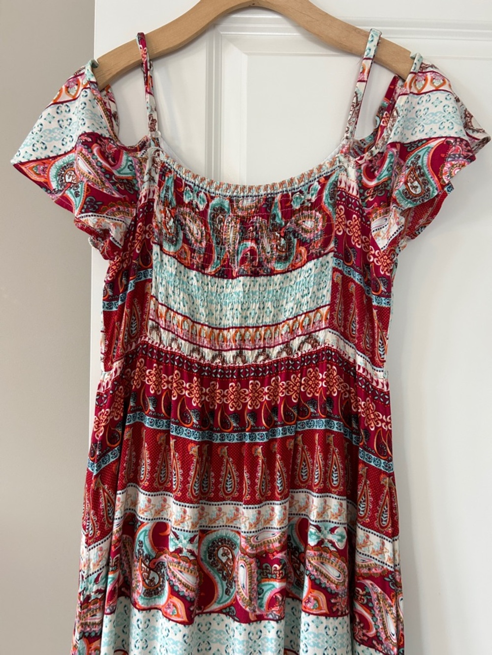 Magic Boho Flutter Sleeve Maxi Dress w Mirrors, Embroidery Sz M w MEASUREMENTS - Picture 10 of 14